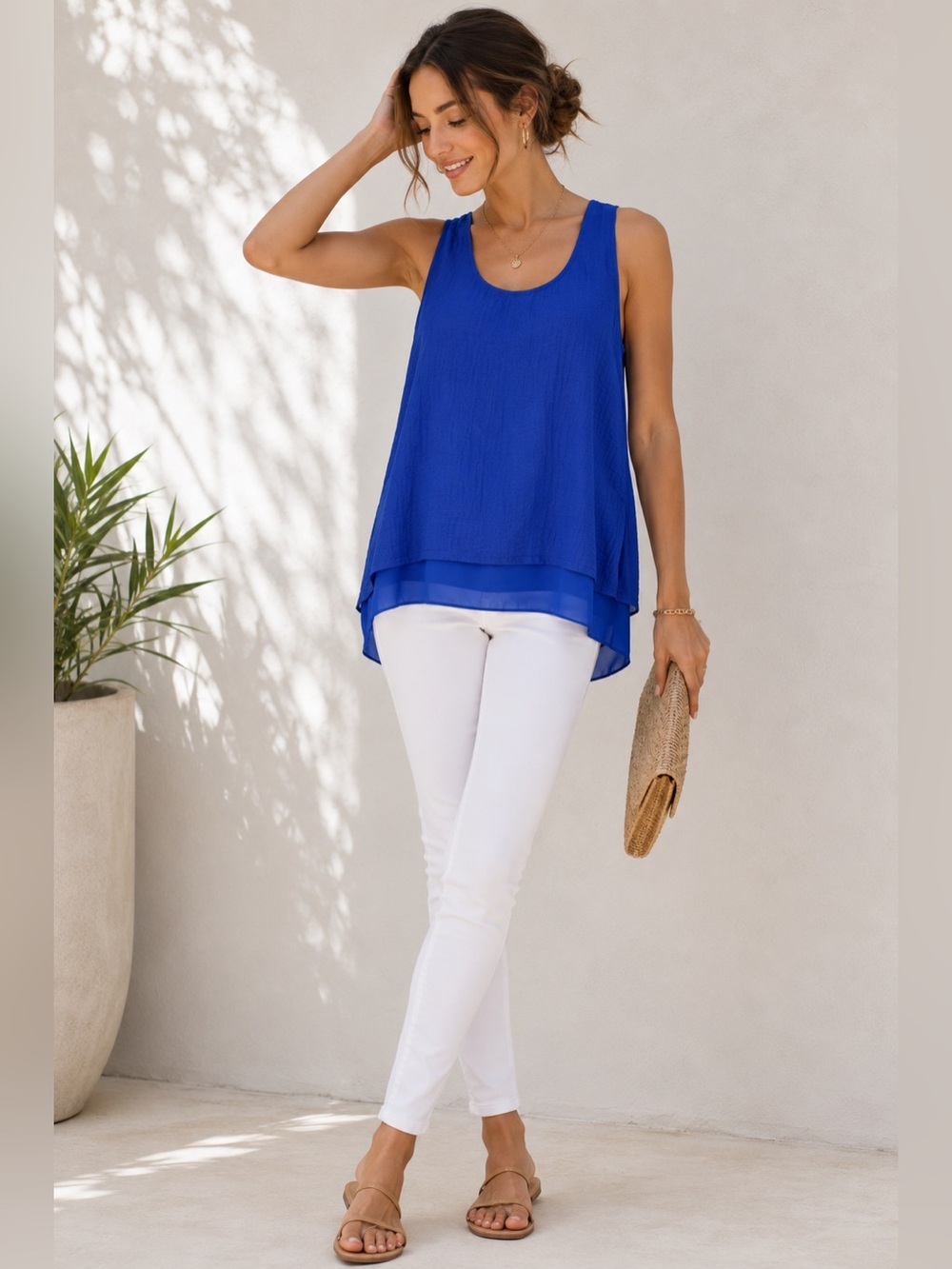 Rebecca Taylor Blue Sleeveless Split Back Layered Blouse